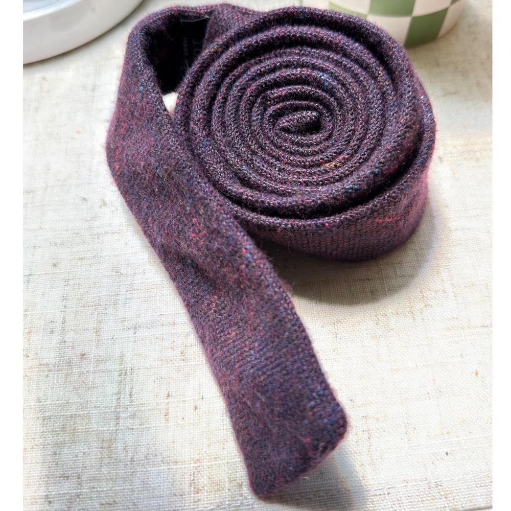 J.Crew Mens Italian Wool Donegal Fleck Knit Tie Burgundy Square End Italy 0926